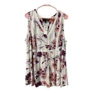 NWT Lane Bryant White Blouse with Purple Floral Accents